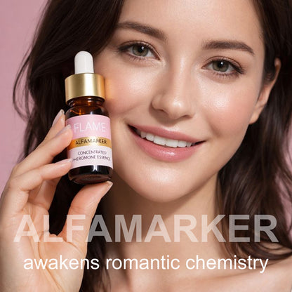 Woman holding a bottle of Alfamarker product with a pink background 