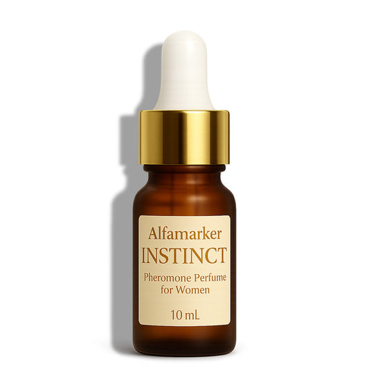 Alfamarker Instinct pheromone perfume bottle for women on a white background
