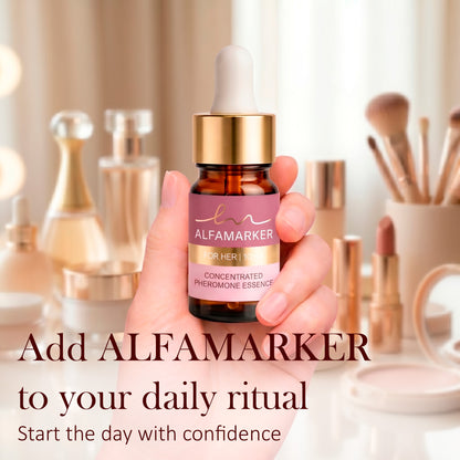 Hand holding a bottle of Alfamarker as a part of daily ritual
